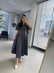 Dr 8342 Tasarım Antrasit Modal Çan Elbise