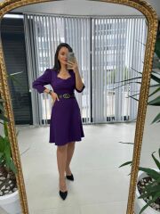 Mc Savcı Yaka Mor Kemerli Elbise