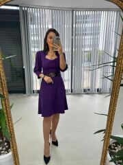 Mc Savcı Yaka Mor Kemerli Elbise