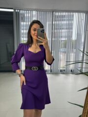 Mc Savcı Yaka Mor Kemerli Elbise