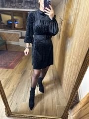 Jakarlı kadife elbise