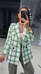Yeşil Beyaz Kareli Tüvit Ceket