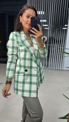 Yeşil Beyaz Kareli Tüvit Ceket