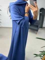 Dr 8137 Mavi Fermuarlı Kapüşonlu Modal Elbise