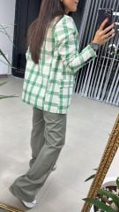 Yeşil Beyaz Kareli Tüvit Ceket