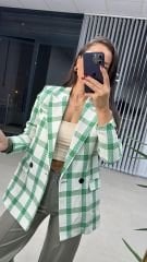 Yeşil Beyaz Kareli Tüvit Ceket