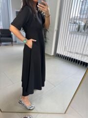 Dr 8342 Tasarım Siyah Modal Çan Elbise