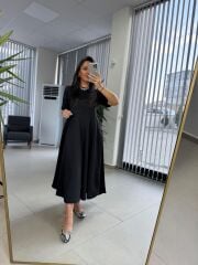 Dr 8342 Tasarım Siyah Modal Çan Elbise