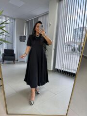 Dr 8342 Tasarım Siyah Modal Çan Elbise