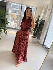 Cr 1040 Turuncu Çiçekli Viskon Elbise