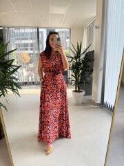 Cr 1040 Turuncu Çiçekli Viskon Elbise