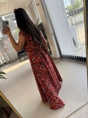 Cr 1040 Turuncu Çiçekli Viskon Elbise