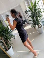 My 3794 Omuz Pile Detaylı Siyah Taşlı Elbise