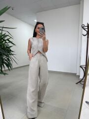 Km 29415 Yelekli Keten Taş Takım