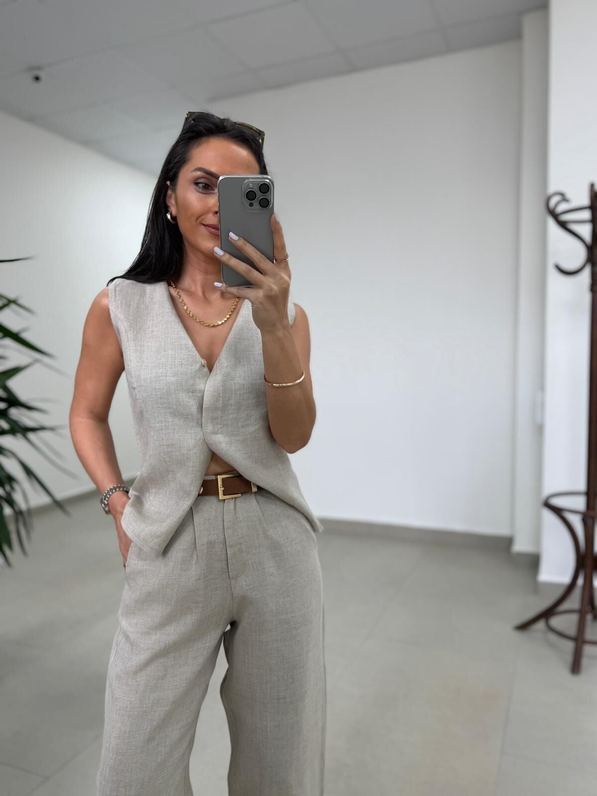 Km 29415 Yelekli Keten Taş Takım