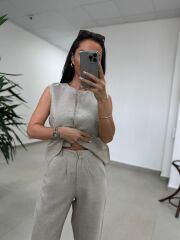 Km 29415 Yelekli Keten Taş Takım