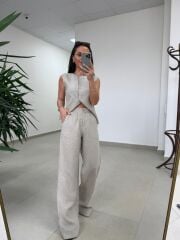 Km 29415 Yelekli Keten Taş Takım