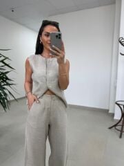 Km 29415 Yelekli Keten Taş Takım