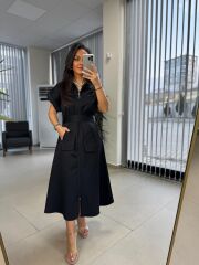 Dr 8264 Tasarım Kuşaklı Poplin Elbise