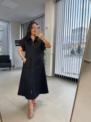 Dr 8264 Tasarım Kuşaklı Poplin Elbise