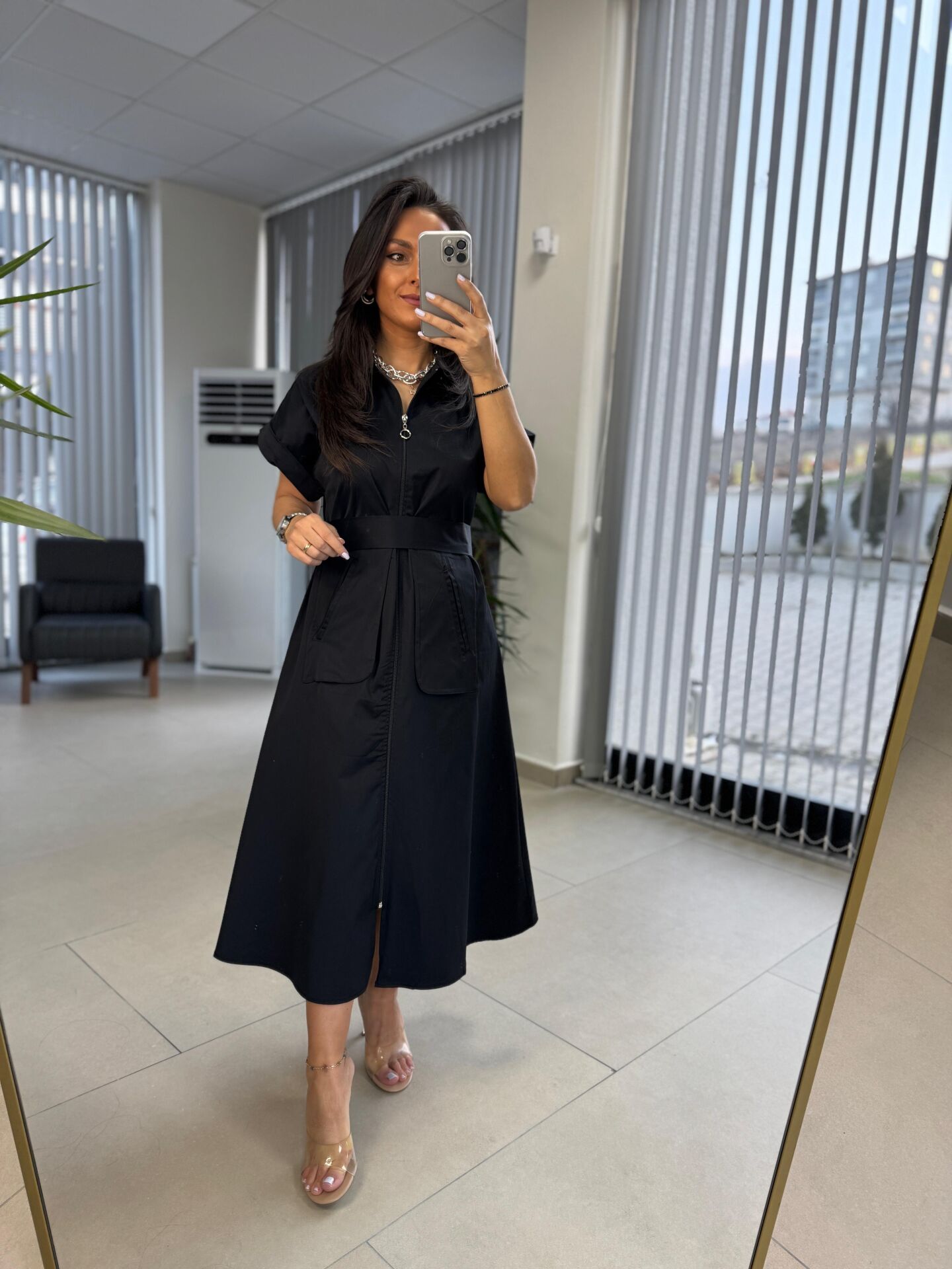 Dr 8264 Tasarım Kuşaklı Poplin Elbise