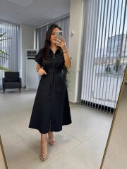 Dr 8264 Tasarım Kuşaklı Poplin Elbise