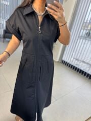 Dr 8264 Tasarım Kuşaklı Poplin Elbise