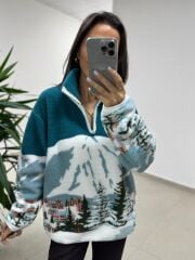 Mz 22788 Ekru Petrol Curchevel Detaylı Polar