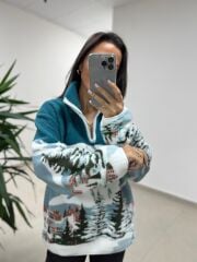 Mz 22788 Ekru Petrol Curchevel Detaylı Polar