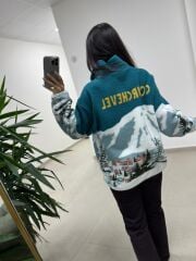 Mz 22788 Ekru Petrol Curchevel Detaylı Polar