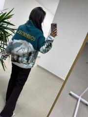 Mz 22788 Ekru Petrol Curchevel Detaylı Polar