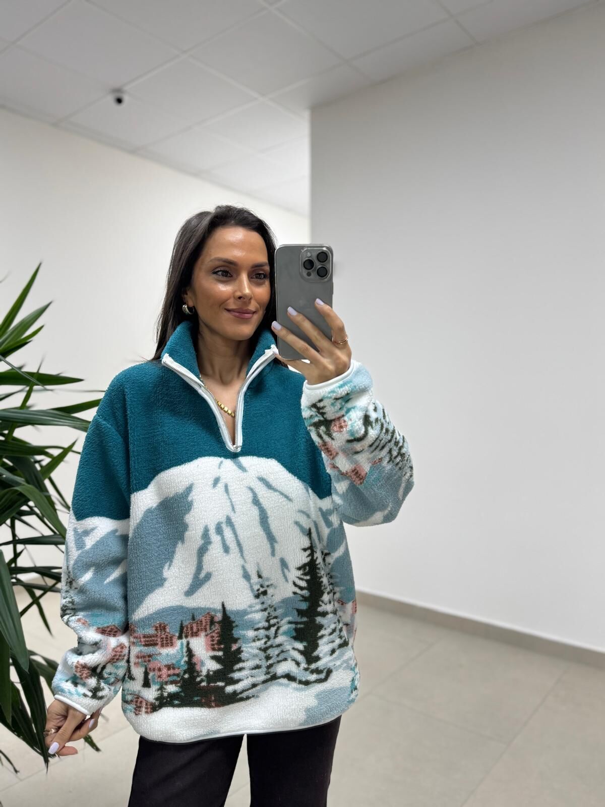 Mz 22788 Ekru Petrol Curchevel Detaylı Polar