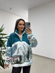 Mz 22788 Ekru Petrol Curchevel Detaylı Polar