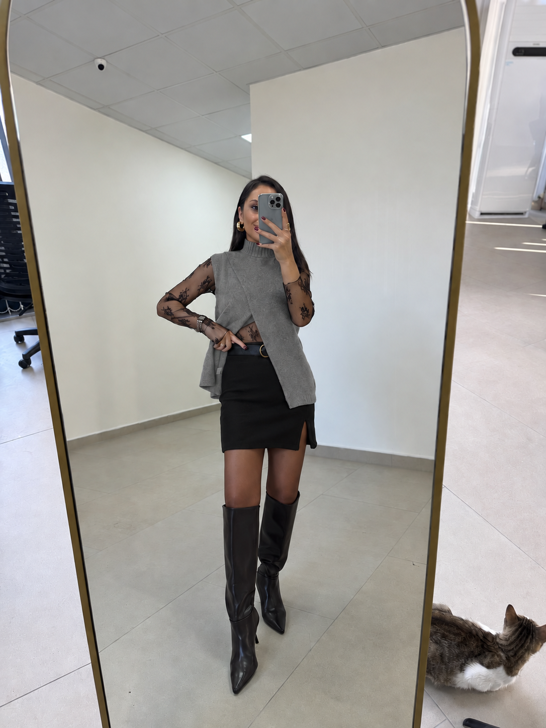 Tp 1351 Siyah Kaşe Mini Etek