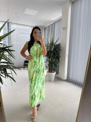 Bb 28866 Yeşil Batik Omuz Vatkalı Elbise
