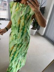 Bb 28866 Yeşil Batik Omuz Vatkalı Elbise
