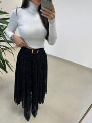 Mz 22767 Flok Parçalı Siyah Etek