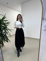 Mz 22767 Flok Parçalı Siyah Etek