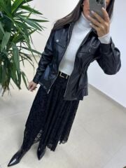 Mz 22767 Flok Parçalı Siyah Etek