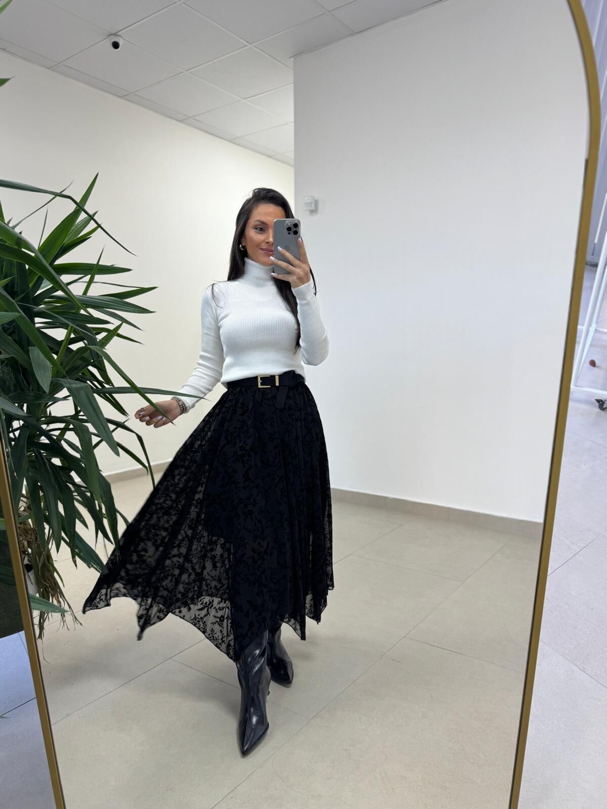 Mz 22767 Flok Parçalı Siyah Etek