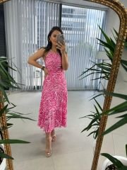 My 3226 Gofre Pembe Elbise