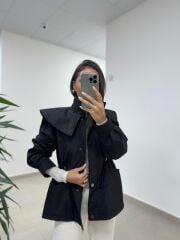 Art 3005 Siyah Bel Büzgülü Trençkot