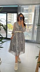 Snake Kemerli Şifon Elbise