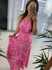 My 3226 Gofre Pembe Elbise