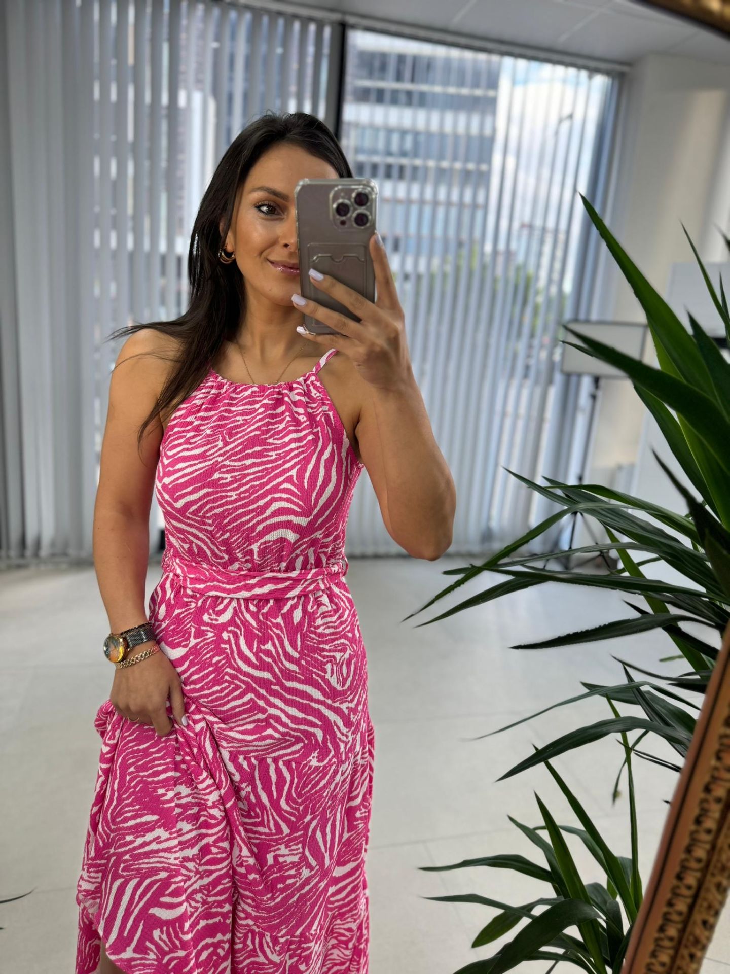 My 3226 Gofre Pembe Elbise