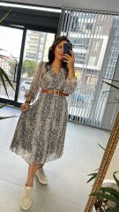 Snake Kemerli Şifon Elbise