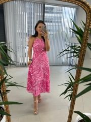 My 3226 Gofre Pembe Elbise
