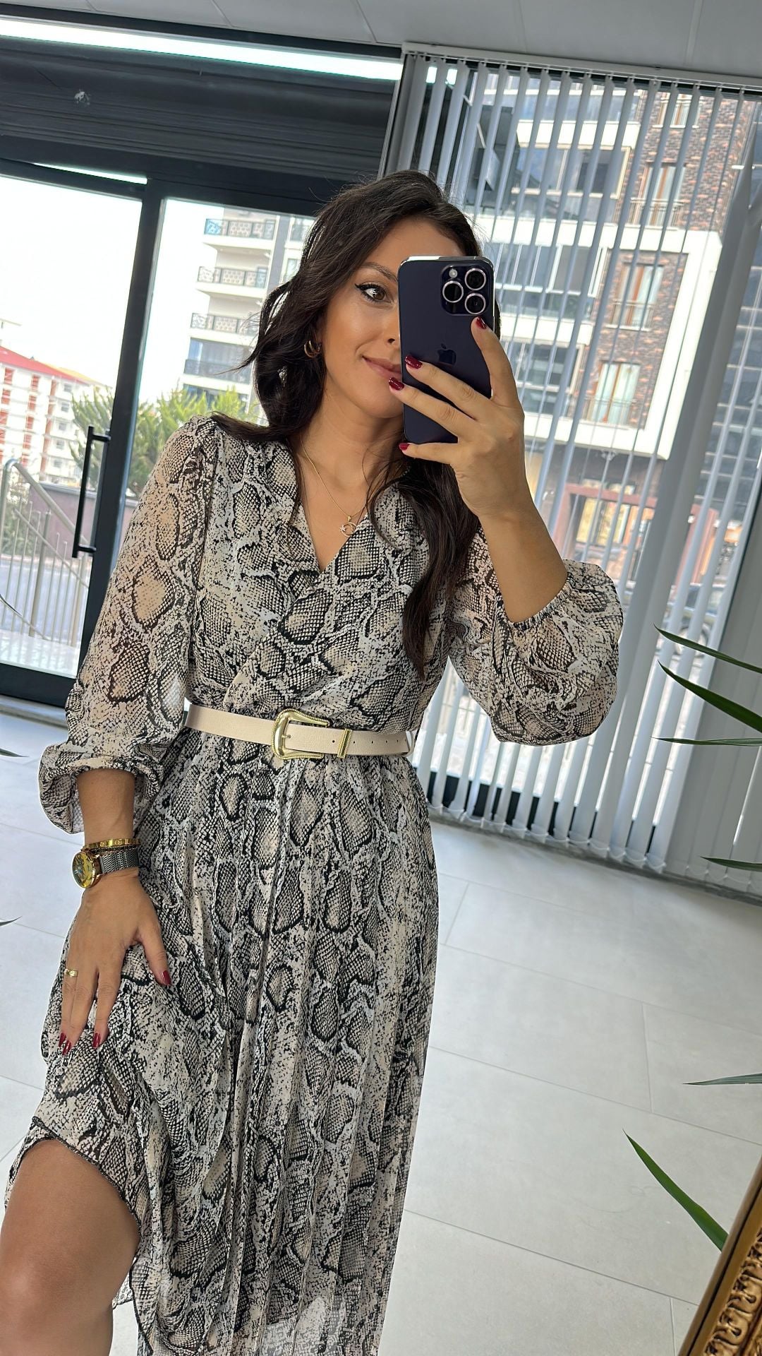 Snake Kemerli Şifon Elbise