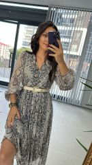 Snake Kemerli Şifon Elbise