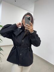 Art 3005 Siyah Bel Büzgülü Trençkot